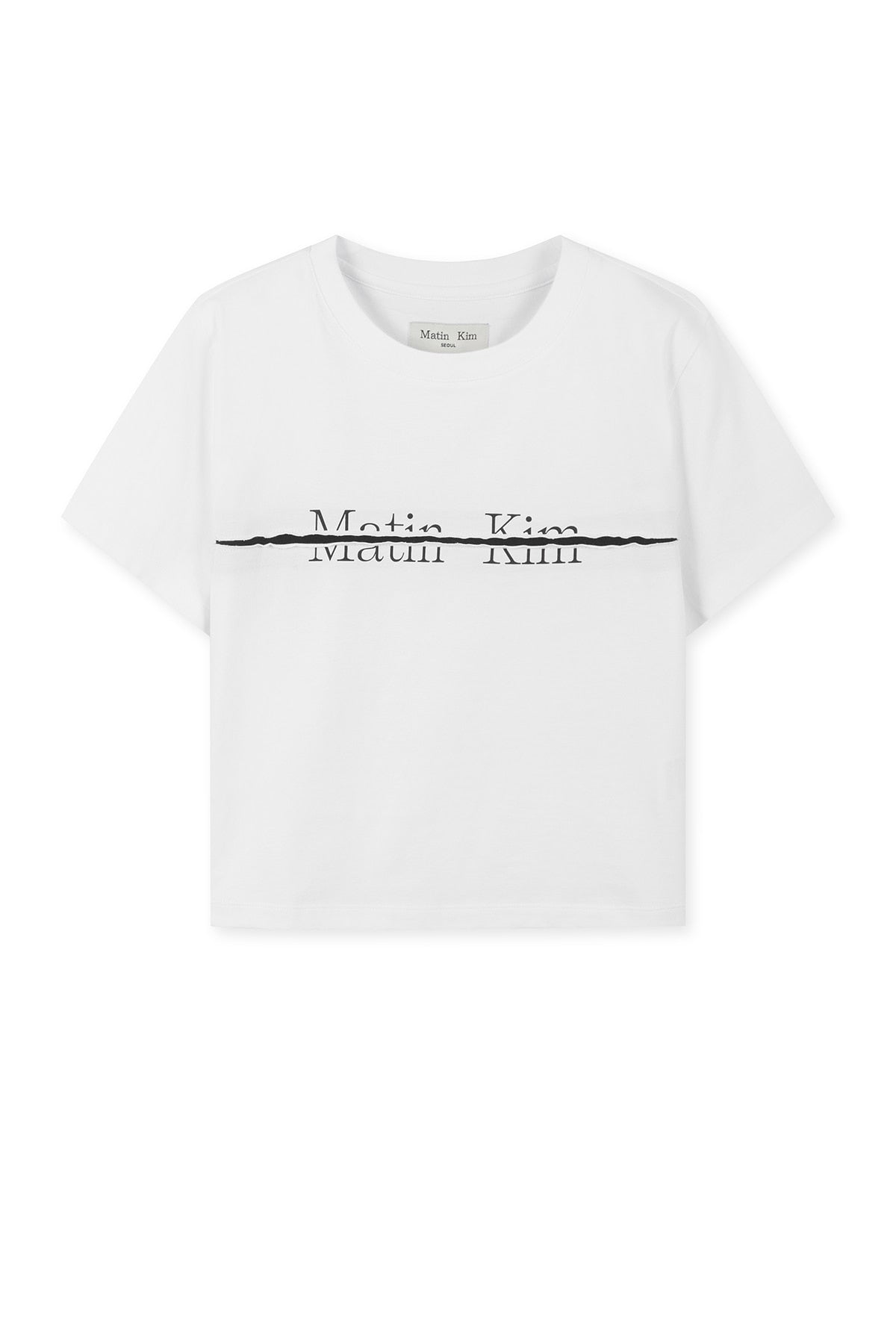 MATIN KIM切線LOGO短版上衣 白色