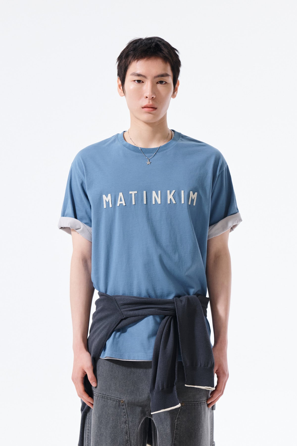 毛氈LOGO布貼上衣男款 藍色